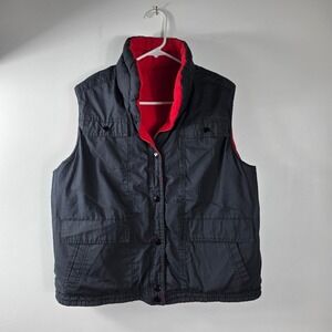 Izzi Reversible Women's Puffer Vest Black Red Quilted Snap Front Utility Pockets